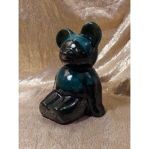 Vintage 70s Evangeline Pottery Bear Panda Coin Bank Money Jar Blue Green Canada